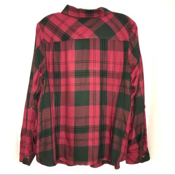 CJ Banks button front shirt, red and dark green plaid, very festive - Picture 5 of 10